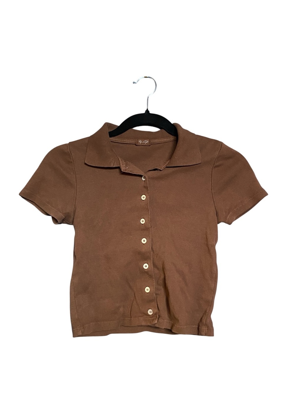 Brandy Melville Brown Short Sleeve Button Front Polo Tee